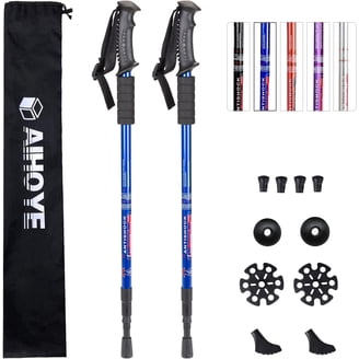 Walking Trekking Poles 2 Pack - 5 Section Lightweight Aluminium Alloy With Anti Shock & Quick Flip Lock - Cork EVA Handle, Adjustable 108-128CM - For Hiking, Camping, Travel