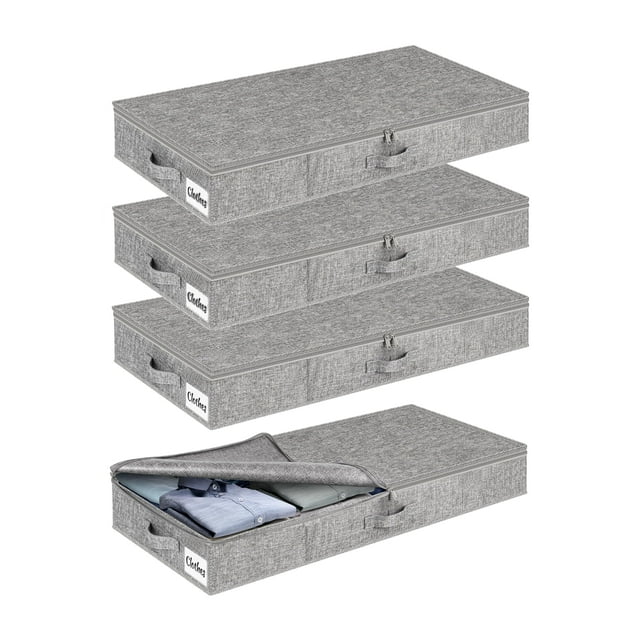 Contenedor de almacenamiento debajo de la cama paquete de 4 unidades delgado perfil bajo organizador ropa recámara hogar manta caja