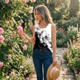 thumbnail image 4 of Womens Summer Sleeveless Tops Loose Button Henley Shirts Crew Neck Dressy Casual Blouses L, 4 of 7