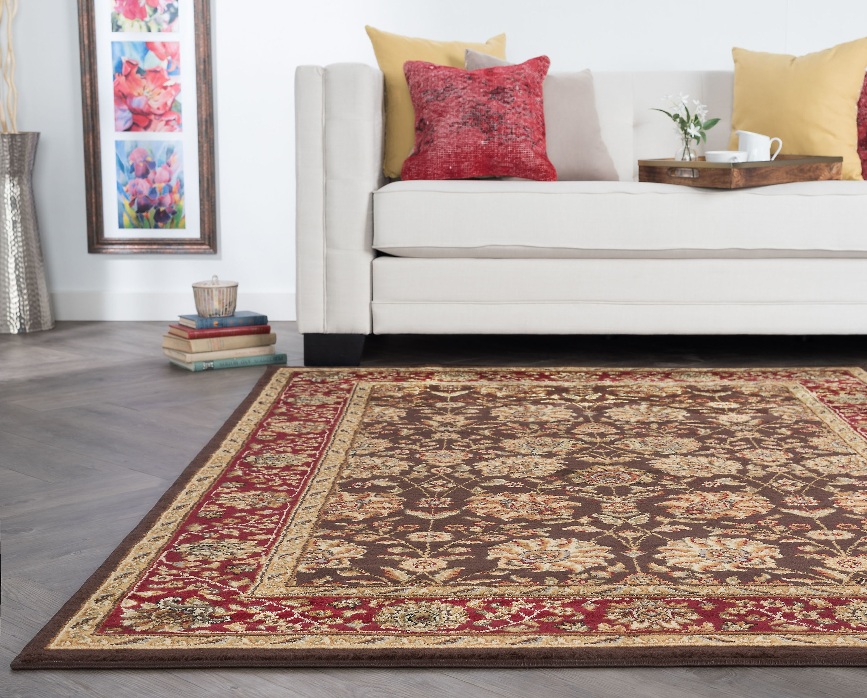 Transitional 5x7 Area Rug (5' x 7') Floral Brown, Sage Green Living Room Easy to Clean