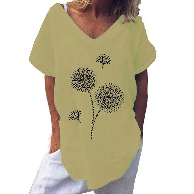 Pompotops Mode T-shirt à Manches Courtes Imprimé Col Rond Ample pour Femmes