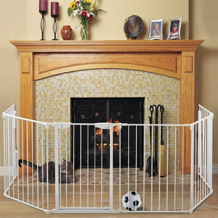 Jaxpety Fireplace Fence Safety Gate 6 Panel Hearth Gate Pet Gate Guard Metal Plastic Screen, White