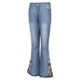 thumbnail image 4 of Aayomet Womens Jeans Floral Embroidered Bootcut Denim Bell Jeans (B, L), 4 of 5