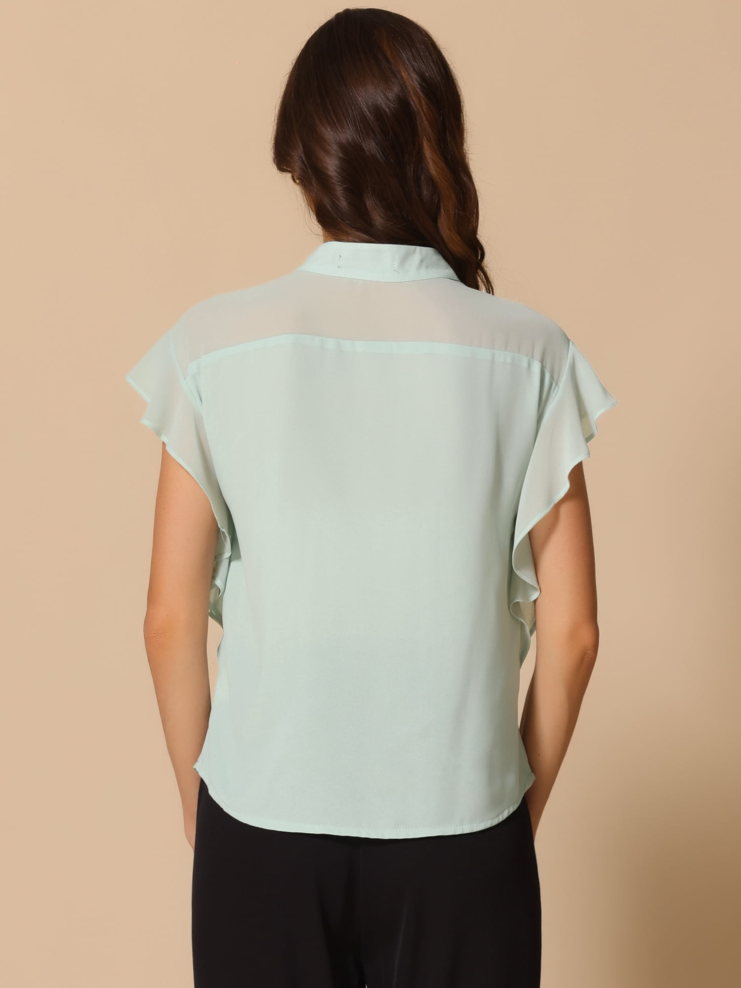 DARING DIVA Women's Stand Collar Ruffle Sleeve Blouse XL Green