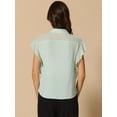 thumbnail image 4 of DARING DIVA Women's Stand Collar Ruffle Sleeve Blouse XS Green, 4 of 6