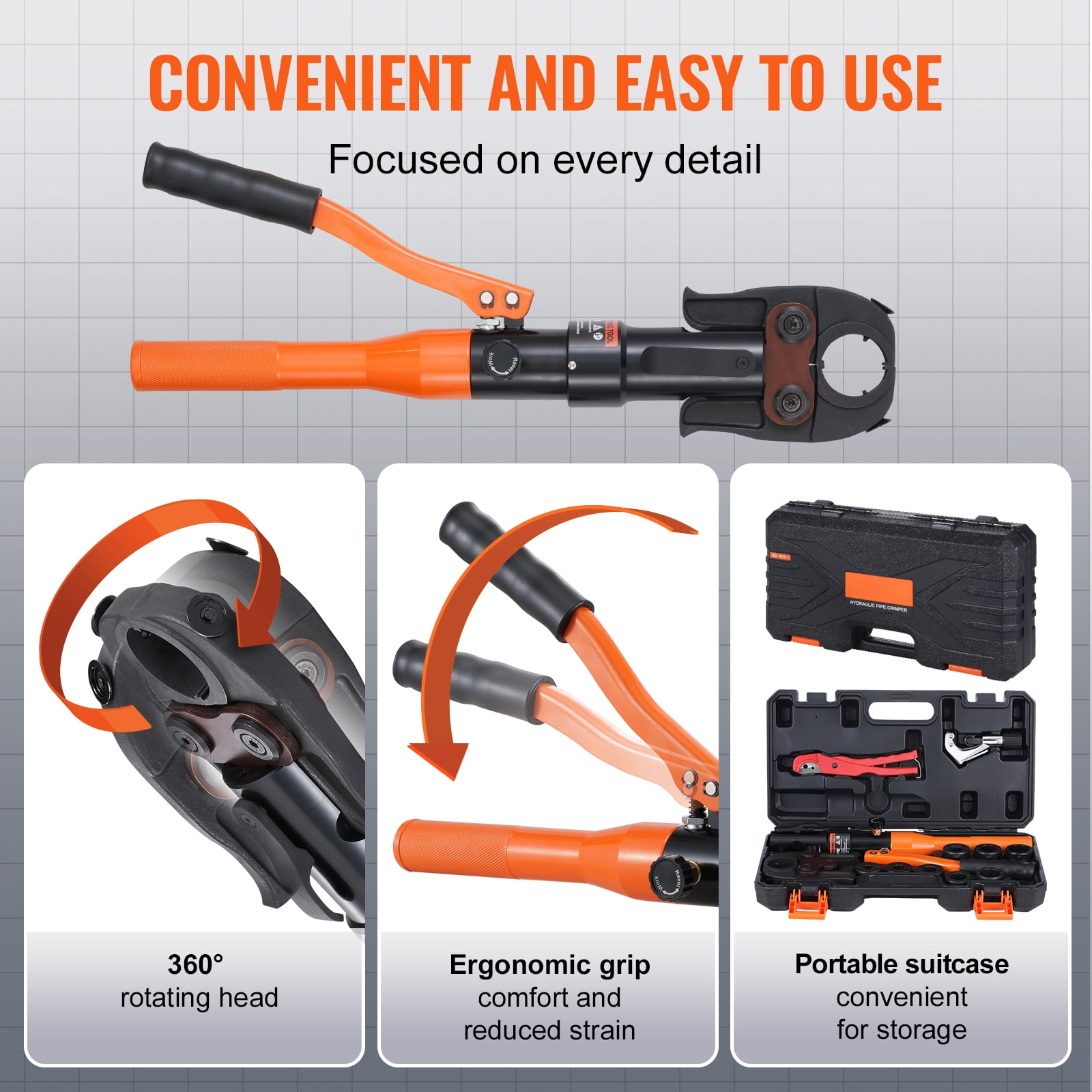 KFFKFF Hydraulic Copper Pipe Crimper, Press Tool with Jaws for 1/2", 3/4", 1" Copper Pipe and Jaws for 3/8", 1/2", 5/8", 3/4", 1" ASTM F1807 Pex Pipe Copper Ring