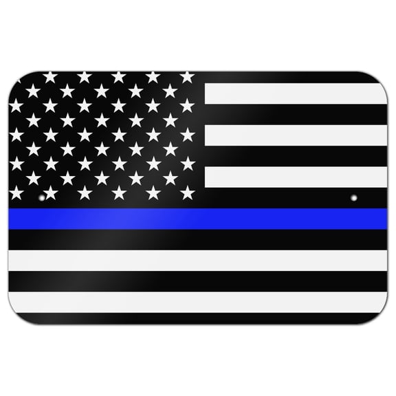 Thin Blue Line American Flag Home Business Office Sign - Metal - 6" x 9" (15.3cm x 22.9cm)