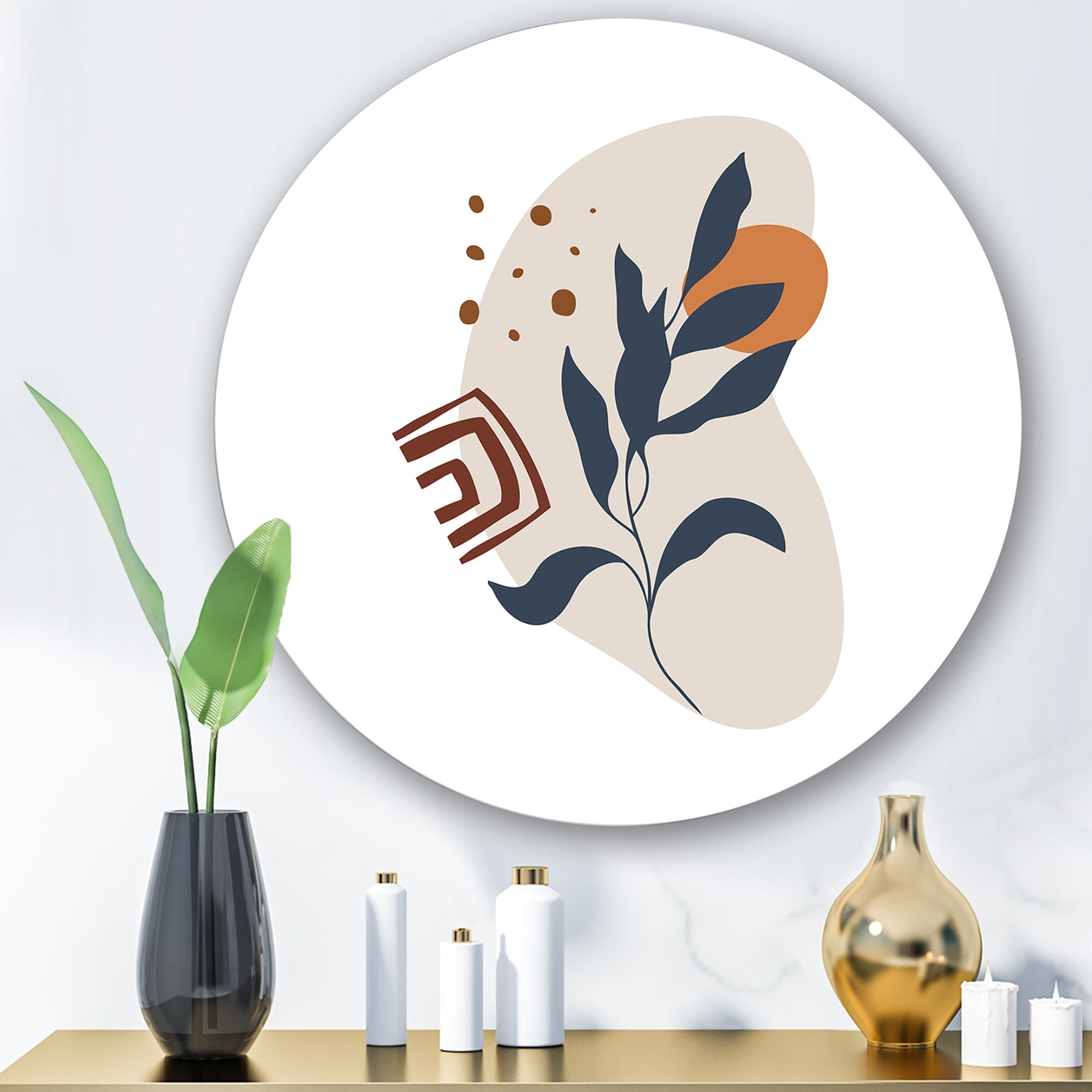 Designart 'Abstract Minimal Shapes Under Flowers VII' Modern Circle Metal Wall Art 23x23 - Disc of 23