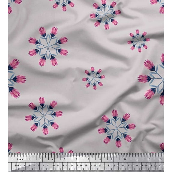 Soimoi Japan Crepe Satin Fabric Tulip Flower Print Fabric by Yard 42 Inch Wide