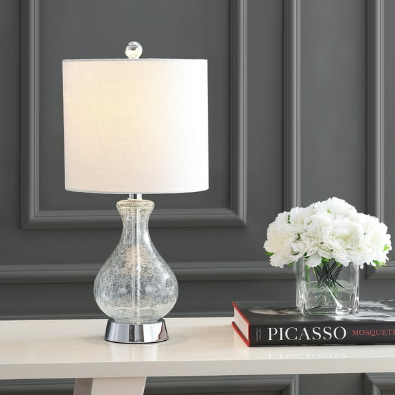JONATHAN Y Playa 21" Metal/Crackled Glass LED Table Lamp, Chrome, JYL4035A