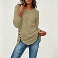 thumbnail image 6 of VBVC Women's Crew Neck Tunic Sweatshirt , Ladies' Long Sleeve Side Button Pullover , Casual Fall Curved Hem Tops For Women, Khaki , S-2XL, 6 of 7