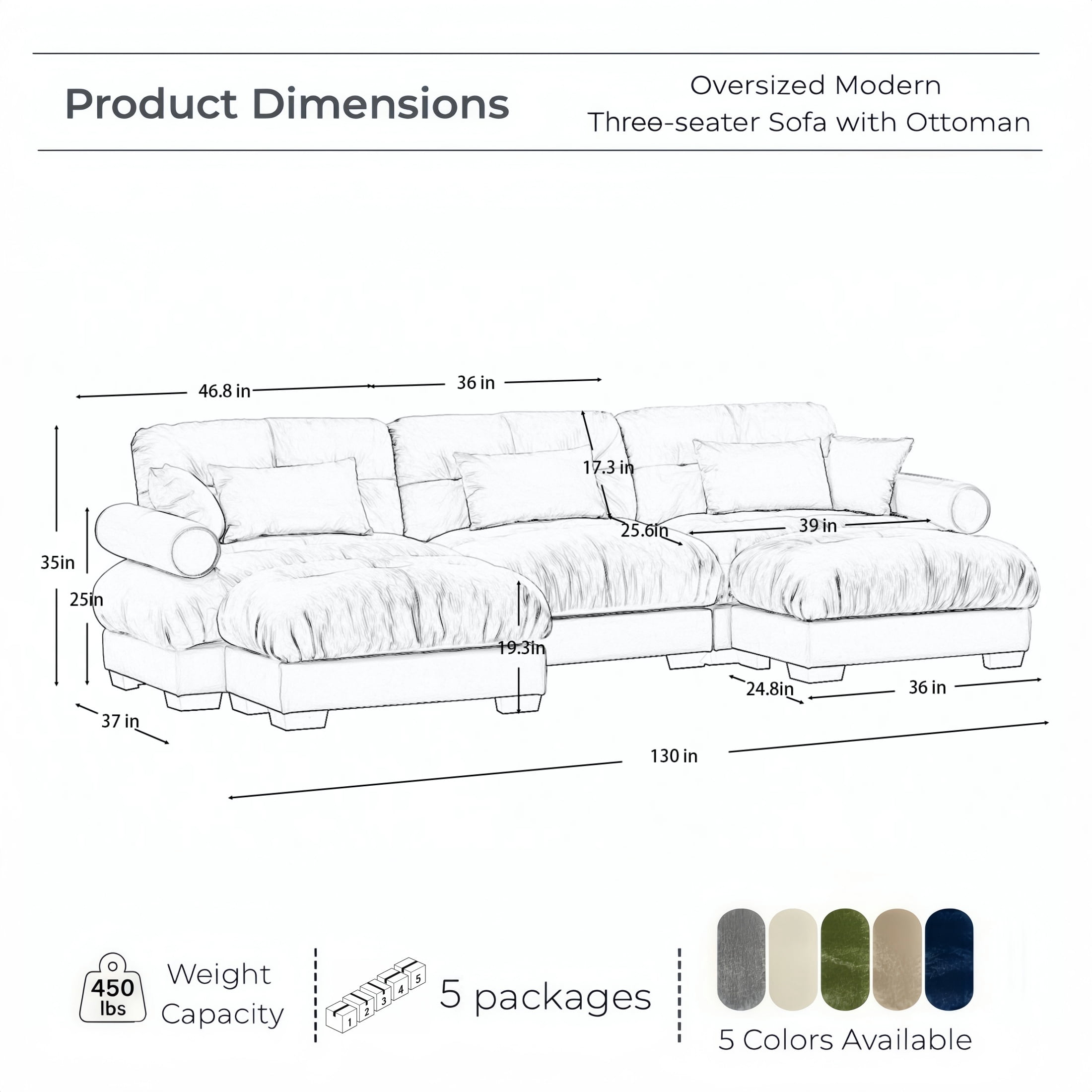 Amuille 130" Modular Sectional Sofa Velvet U Shaped Cloud Couch with 2 Movable Ottomans, Deep Seat Couch for Living Room, with Pillows, Camel
