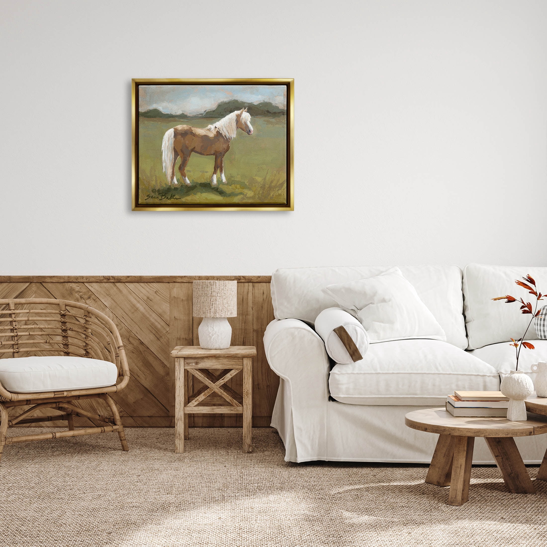 Rural Horse Countryside Landscape Animals & Insects Painting Metallic Gold Framed Art Print Wall Art