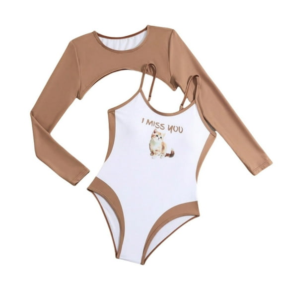 Hiijoy Big Girls One-Piece Swimsuit with Long Sleeve Cover-Up Swimwear Set, Sizes 7-12