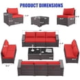 thumbnail image 7 of ALAULM 12 Pieces Outdoor Patio Furniture Set,Brown PE Rattan Sectional Patio Conversation Set with Red Seat Cushions and 2 Coffee Tables, 7 of 7
