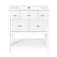 thumbnail image 5 of White Modern 30-Inch Bathroom Vanity with Ceramic Sink Solid Wood and 5 Drawers for Bathroom, 5 of 7