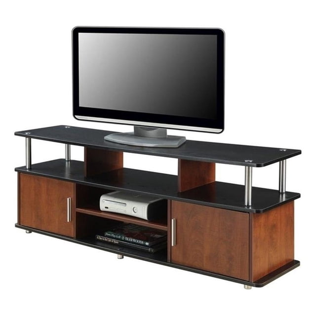 Pemberley Row Wood Cherry/Black TV Stand Rectangular 59" Easy Assembly