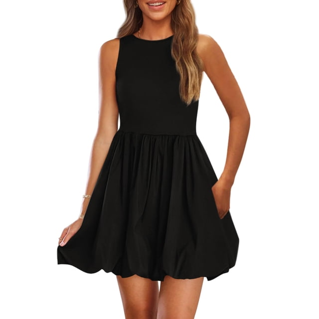 Vestido PRETTYGARDEN de Verano sin Mangas Mini Negro 2XL