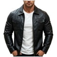 thumbnail image 2 of LEKWK Motorcycle Jacket for Men Faux Leather Full Zip up Biker Coat Classic Collared Outerwear with Flap Chest Pockets Windproof Apparel for Fall Winter Streetwear Black M, 2 of 5