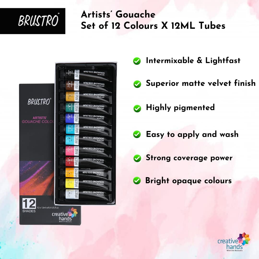 Brustro Artists Gouache Colour Set Of 12 Colours X 12Ml Tubes.