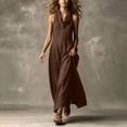 thumbnail image 2 of Women's Cowl Neck Dresses Sleeveless Linen Blend Maxi Dress Flowy Breathable Casual Vacation Sundress Dresses for Women Brown M, 2 of 6