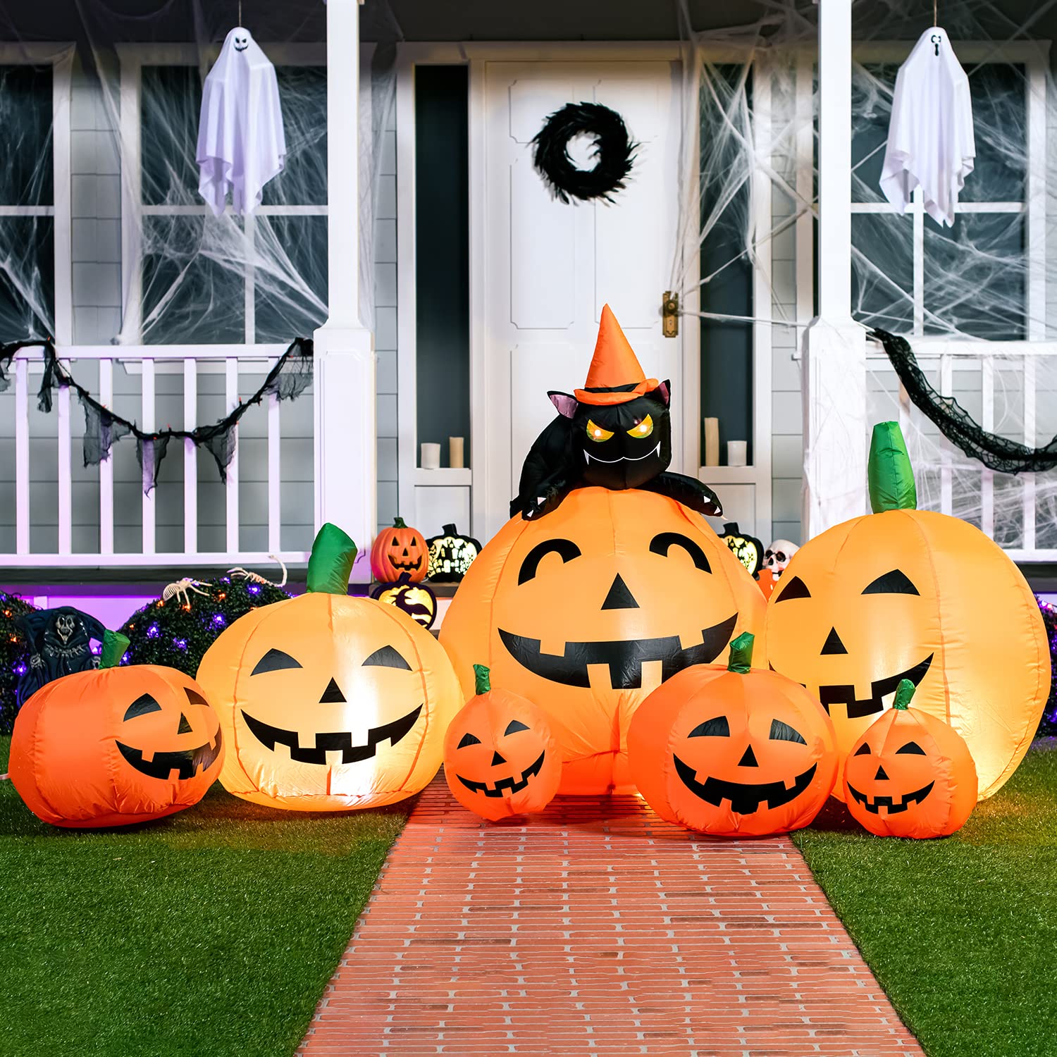 Joyfy 7 Ft Halloween Inflatable Pumpkin with Witch's Cat photo 7