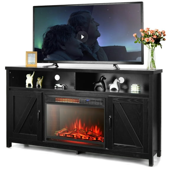 Gymax 59'' Fireplace TV Stand W/ 25'' 1350W Electric Fireplace Heater Black