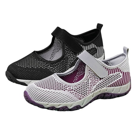 XDDST Womens Flats Comfortable Dressy Women Sports Shoes Fashion New Pattern Mesh Breathable Comfortable Thick Sole Lightweight Hook Loop Casual Shoes