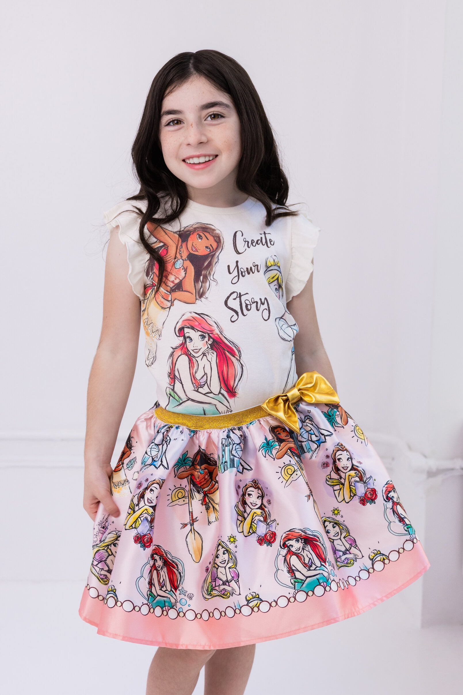 Disney Princess Moana Rapunzel Belle Tank Top and Satin Skirt Outfit Set Toddler to Big Kid