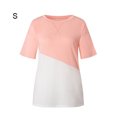 thumbnail image 2 of Femmes T-shirt Couleur Bloc T-shirt Court Femmes Manches Rondes Top Col Rond Chemisier, Rose, S, 2 of 6