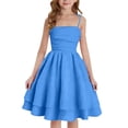 thumbnail image 2 of Girls Summer Floral Print Dresses Flowy Sleeveless V Neck Bow Shoulder Ruched Waist Casual Play Sundress Blue 12-13 Years, 2 of 4