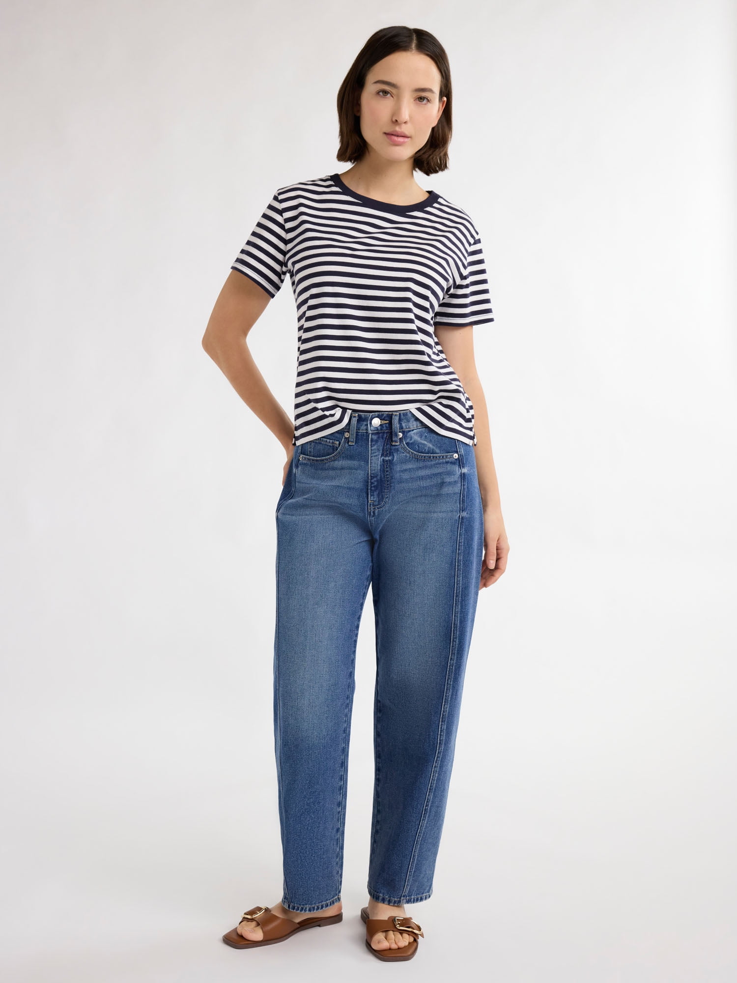 Free Assembly Women's and Women's Plus Cotton Cropped Boxy Tee with Short Sleeves, Sizes XS-4X