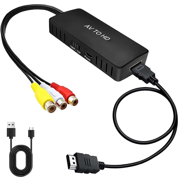RCA to HDMI Converter, AV to HDMI Adapter Support 1080P, PAL/NTSC Compatible with WII/WII U/PS one/PS2/PS3/STB/Xbox/VHS/VCR/Blue-Ray DVD ect.