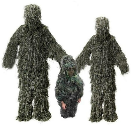 5 in 1 Ghillie Suit 3D Camouflage Hunting Apparel Including Jacket Pants Hood Carry Bag Suitable for Unisex Adults and Youth (M)