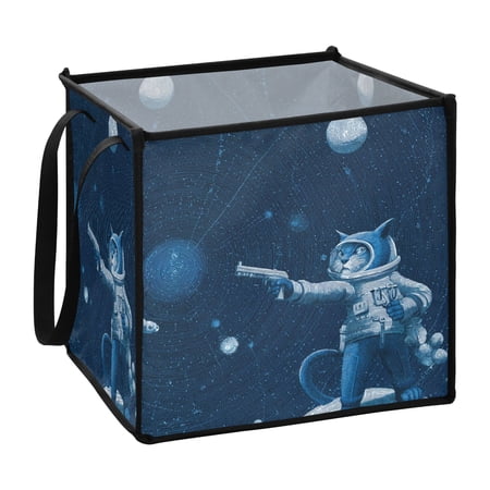 Home Organizer Foldable Fabric Storage Bin With Handle A Blue Cat in Space Suit