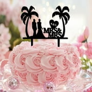Lesbian Mrs & Mrs Tropical Birthday Cake Topper Female's Silhouette with Script Cake Toppers for Bridal Shower Jubilee Food Picks Cake Decorations Country Personalized LGBT Marriage Union