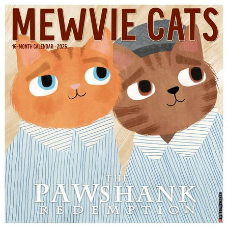 Willow Creek Press, Mewvie Cats 2026 Wall Calendar, 12'' X 12'', 18-Month Calendar with Stapled Binding