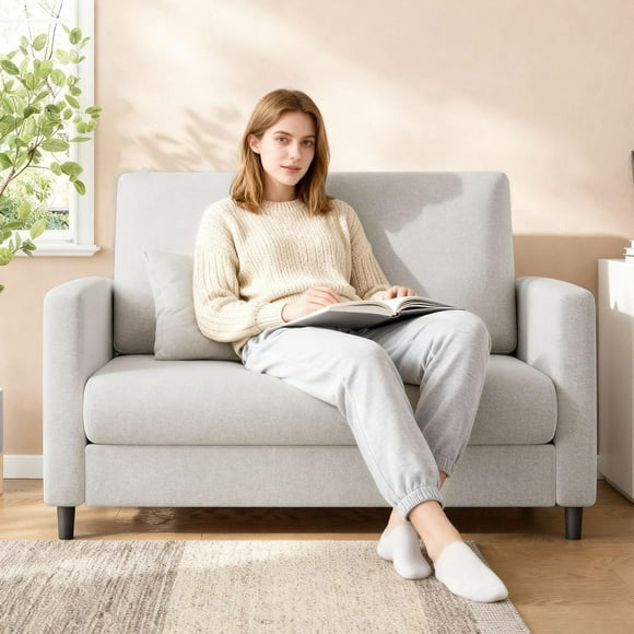 Loveseat Sofa, 52" Love Seat for Small Spaces, Mid Century Sofa Accent Chair, Solid Wood Frame, Tool-Free Assembly, Comfy Sofa Couch for Bedroom, Living Room, Beige