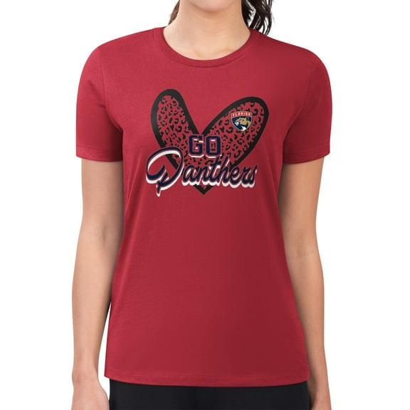 Women's G-III 4Her by Carl Banks Red Florida Panthers Super-Slim Fit Lightweight Animal Print Heart T-Shirt