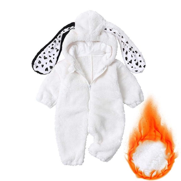 Toddler One Piece Oneises Plush Rabbit Ears Hooded Front Zip Long Sleeve Fuzzy Jumpsuit Comfy Cute Romper 6-24 Months (12 Months, White-A)