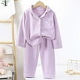 thumbnail image 2 of lnmuld Two Piece Outfits Soft Double Velvet Girls Thermal Pajama Set Long Sleeve Cozy Winter Homewear for Toddlers and Kids with Lapel Collar Solid Color Size:3-4 Years, 2 of 3