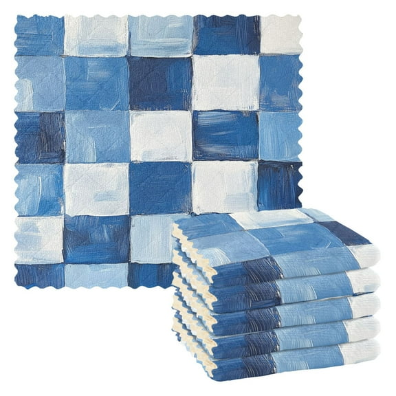 Yayeee 6 Pack Kitchen Dish Cloths for Washing Dishes Soft Absorbent Microfiber Towels, Blue and Gray Plaid Pattern