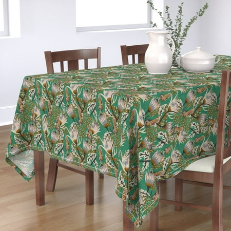 

Cotton Sateen Tablecloth 70 x 120 - Butterfly Boho Floral Flowers Leaf Botanical Bohemian Turquoise Blue Green Nature Butterflies Print Custom Table Linens by Spoonflower