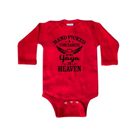 

Inktastic Handpicked for Earth By My Yaya in Heaven with Angel Wings Gift Baby Boy or Baby Girl Long Sleeve Bodysuit