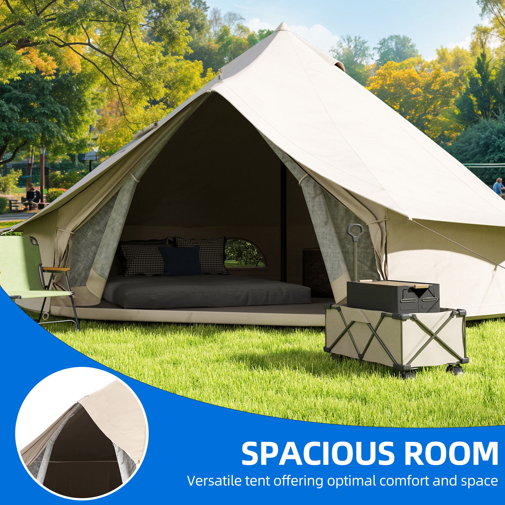 Dextrus Camping Tent 4 Seasons Glamping Bell Tent Waterproof with Stove Jacks & 4 Breathable Windows Cotton for Outdoor Family Party, Camping, Picnic, Barbecue