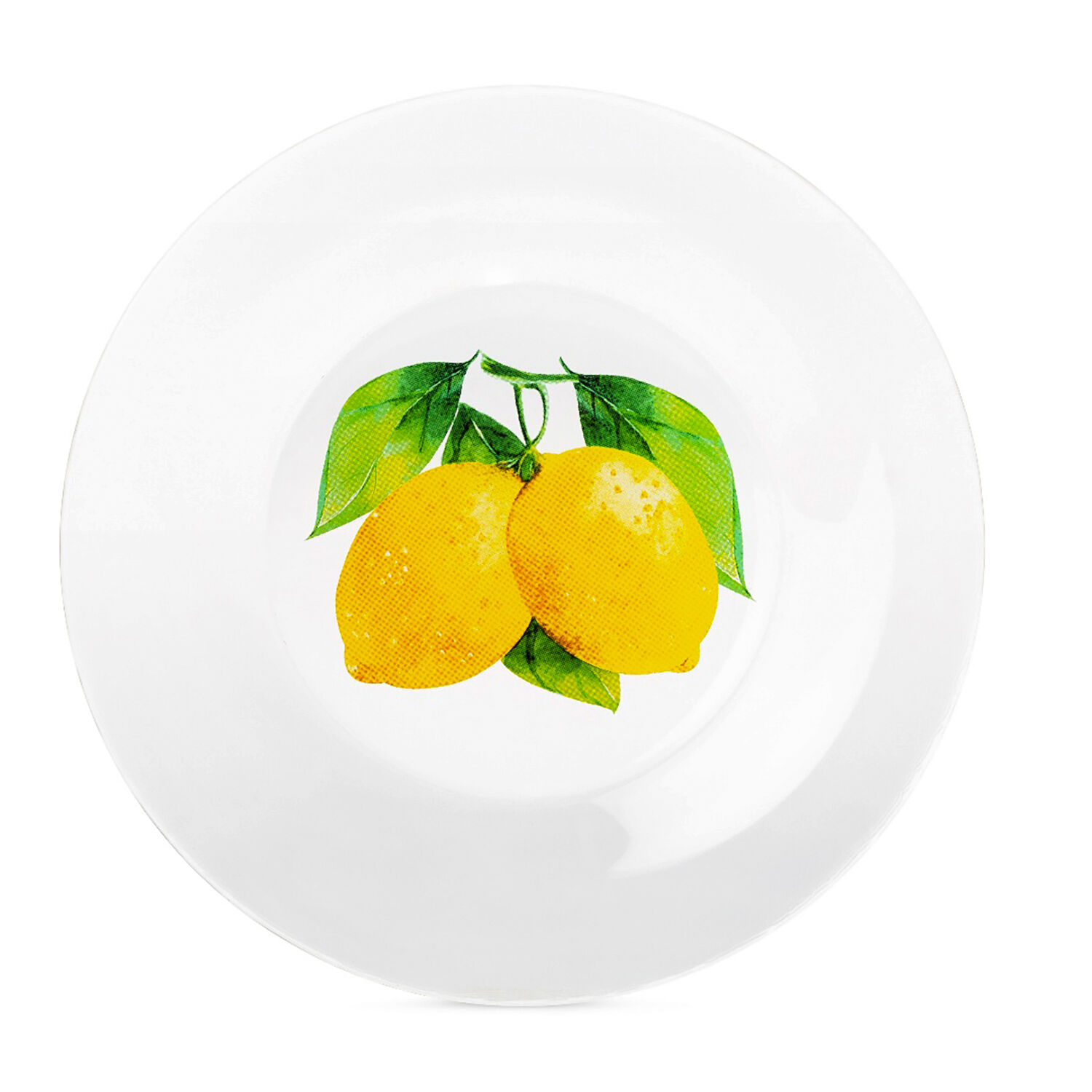 Lemons Glass Dinner Plates Set 4 Pcs. 9.8" Glass Porcelain Serving Plate for Salad, Clear and Yellow