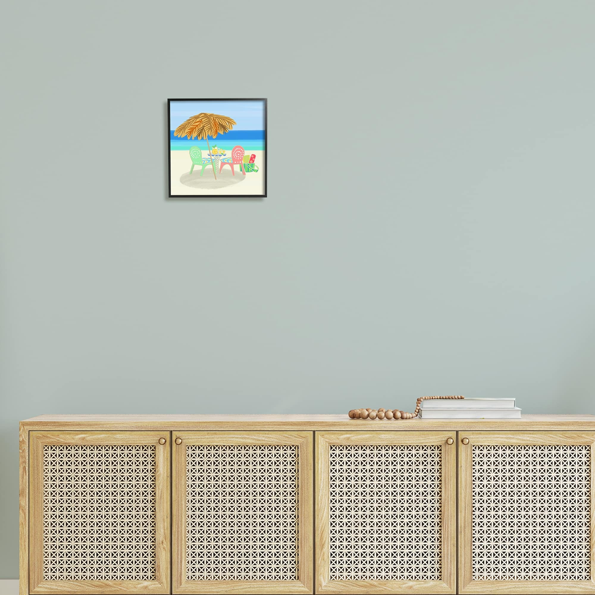 Stupell Industries Relaxing Summer Beach Scene Coastal Vacation Shoreline Graphic Art Black Framed Art Print Wall Art, Design by unknown