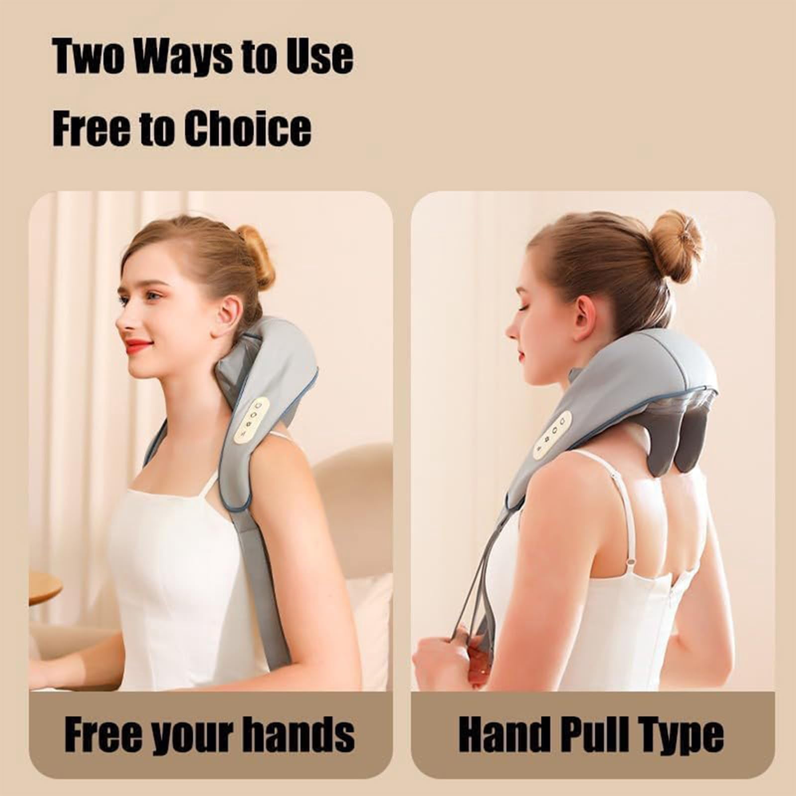 Noxa Neck and Shoulder Massager, with Heat, Adjustable Heat and Massage Speed, Portable Rechargeable Shiatsu Massage Device, Adjustable Modes (Gray)
