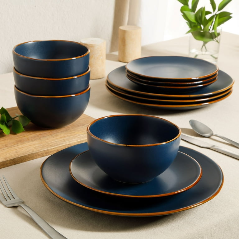 Gibson Home Hazeltine 12-Piece Matte Navy Ceramic Dinnerware Set