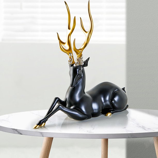 Estatua de ciervo de resina, decoración creativa para el hogar, figurita de Reno moderna, escultura de animales para entrada de escritorio, armario de Negro Baoblaze Estatua de ciervo